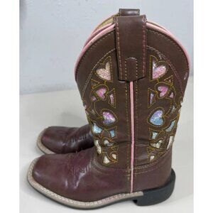 Shyanne 10 D Little Girls Mi Amor Glitter Inlay Square Toe Western Boots GUC